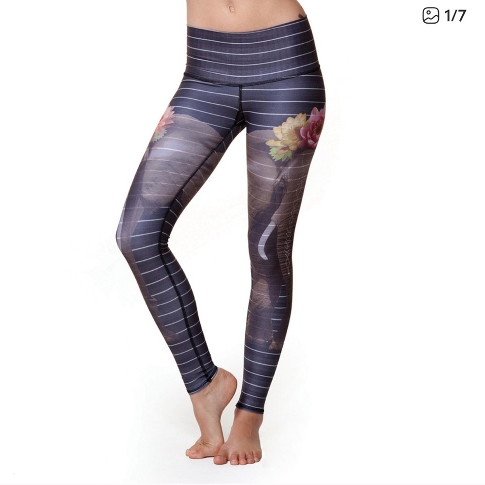 Teeki elephant leggings flower floral striped gray Yoga  pants small S long